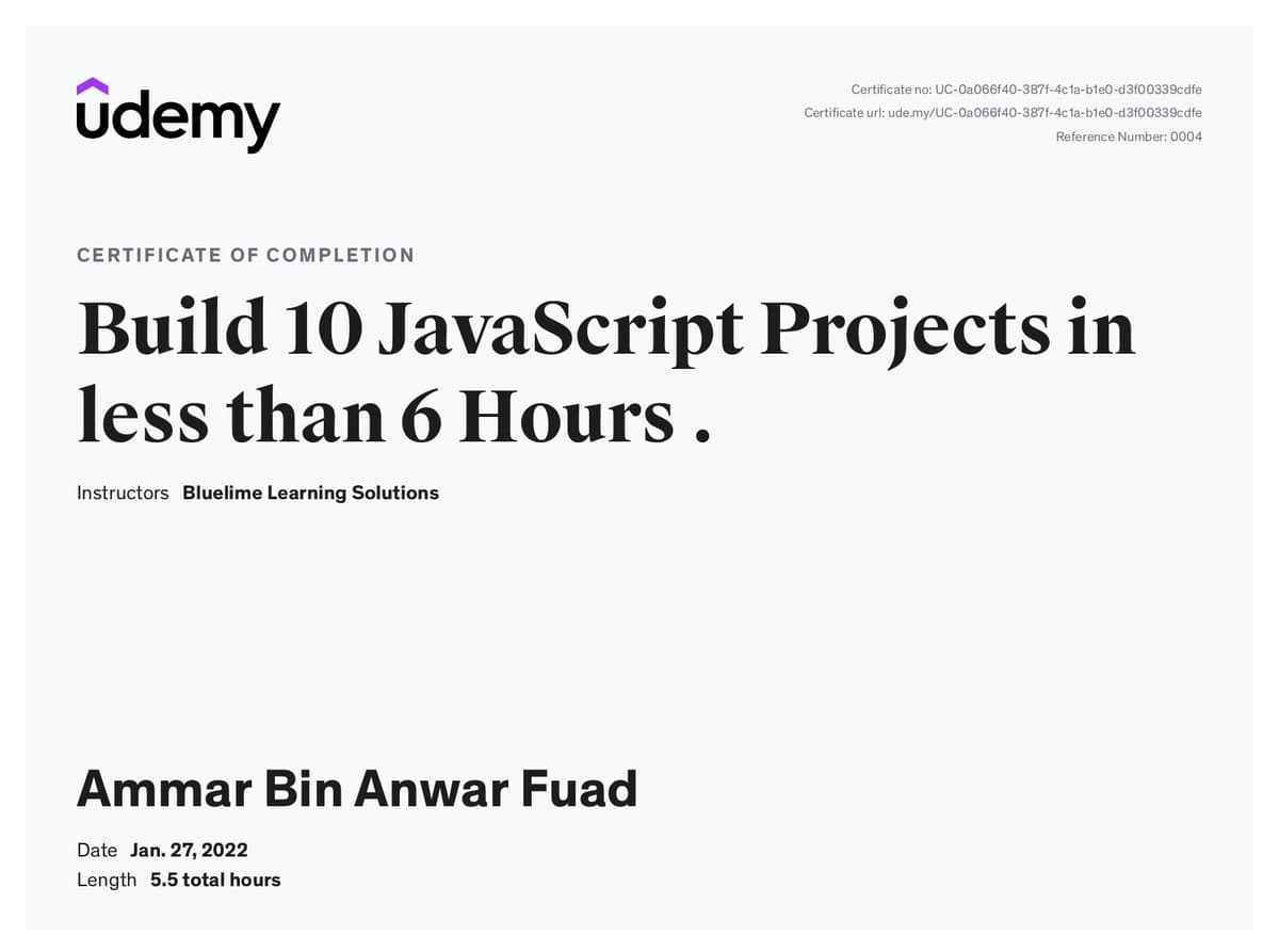 Build 10 JavaScript Projects in less than 6 Hours .